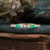 Unique Emerald Wedding Band Half Eternity Stacking Ring